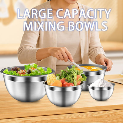 Mixing Bowls with Airtight Lids Set, 5 PCS Stainless Steel Khaki
