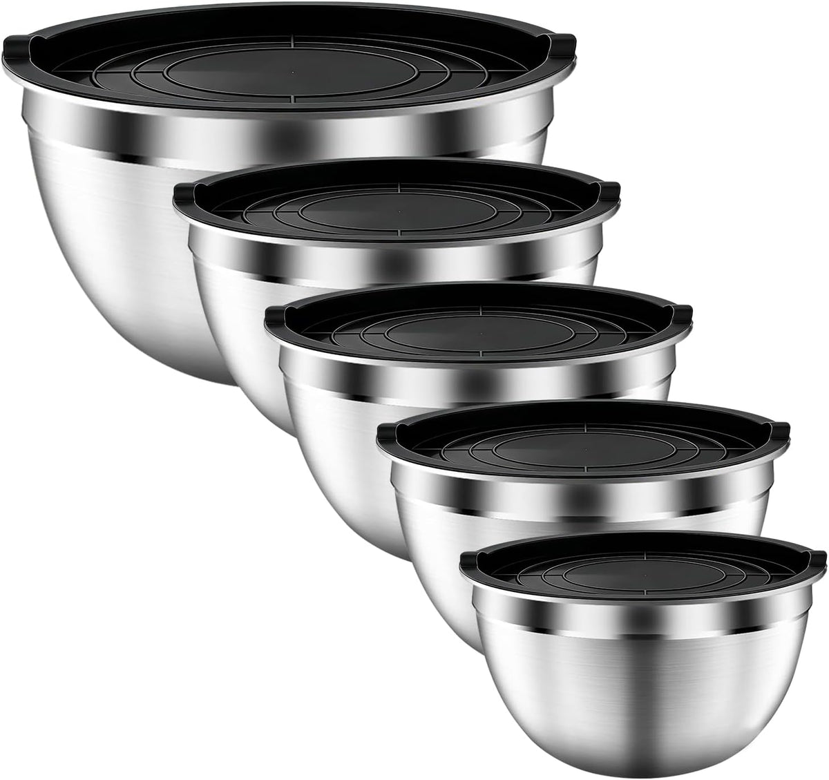 Mixing Bowls with Airtight Lids Set, 5 PCS Stainless Steel Khaki