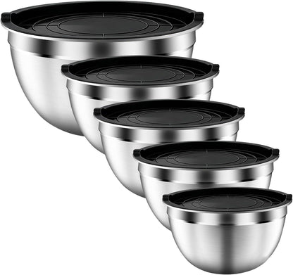 Mixing Bowls with Airtight Lids Set, 5 PCS Stainless Steel Khaki