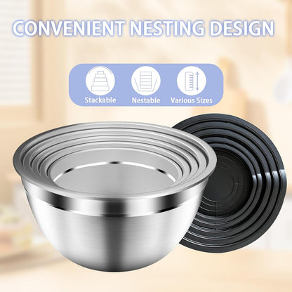 Mixing Bowls with Airtight Lids Set, 5 PCS Stainless Steel Khaki