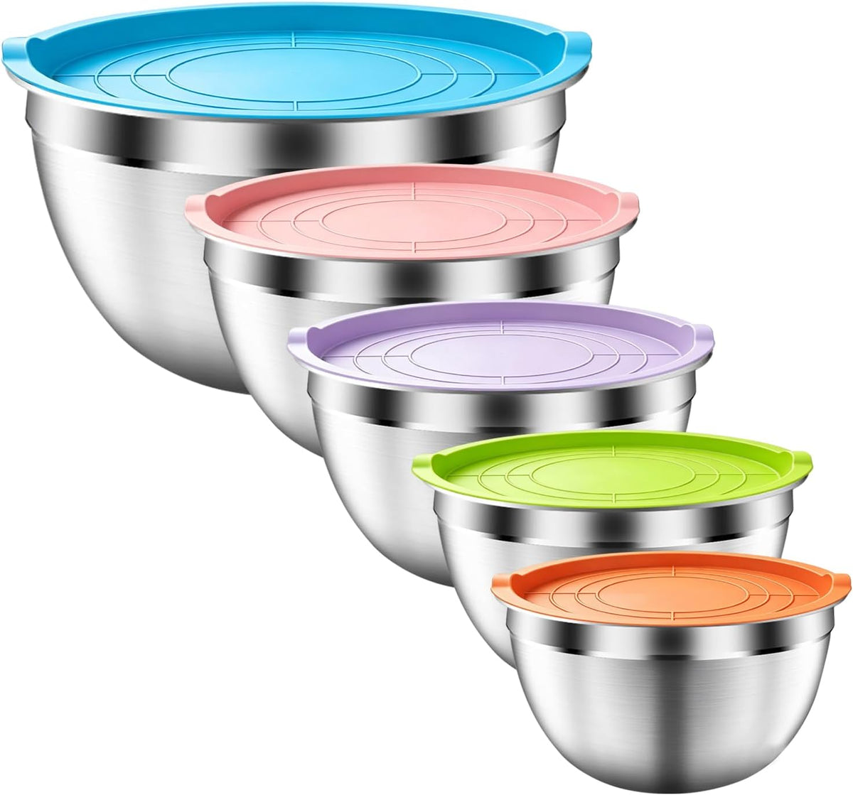 Mixing Bowls with Airtight Lids Set, 5 PCS Stainless Steel Khaki