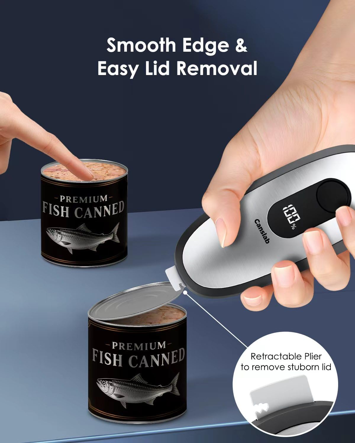 IRON Electric Can Opener, with LED Battery Track, Stainless Steel