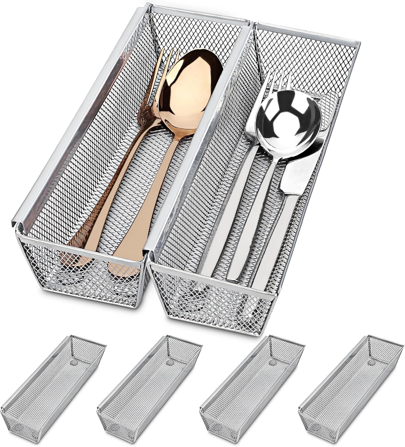 Silverware Drawer Organizer, Silverware Organizer for Drawer, 6 Pack Utensil Organizer for Kitchen Drawers, Kitchen Drawer Organizer for Large Utensils with Interlocking Arm (9.6 * 3 * 2 inch)
