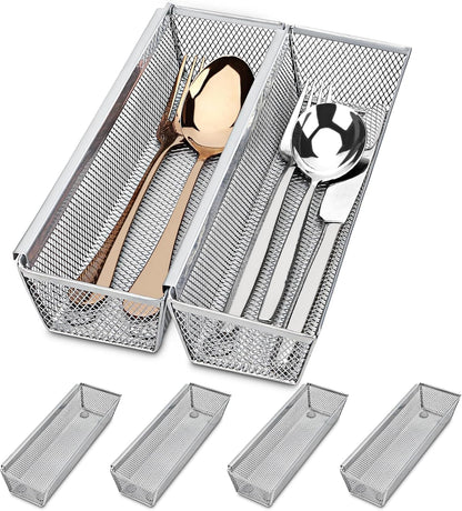 Silverware Drawer Organizer, Silverware Organizer for Drawer, 6 Pack Utensil Organizer for Kitchen Drawers, Kitchen Drawer Organizer for Large Utensils with Interlocking Arm (9.6 * 3 * 2 inch)