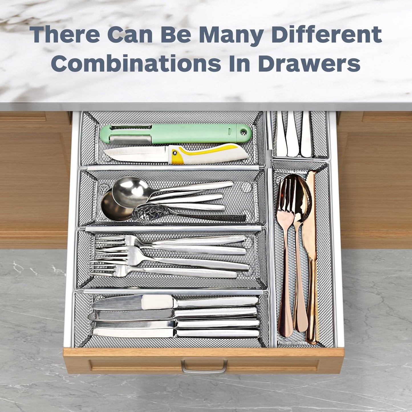 Silverware Drawer Organizer, Silverware Organizer for Drawer, 6 Pack Utensil Organizer for Kitchen Drawers, Kitchen Drawer Organizer for Large Utensils with Interlocking Arm (9.6 * 3 * 2 inch)