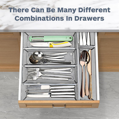 Silverware Drawer Organizer, Silverware Organizer for Drawer, 6 Pack Utensil Organizer for Kitchen Drawers, Kitchen Drawer Organizer for Large Utensils with Interlocking Arm (9.6 * 3 * 2 inch)