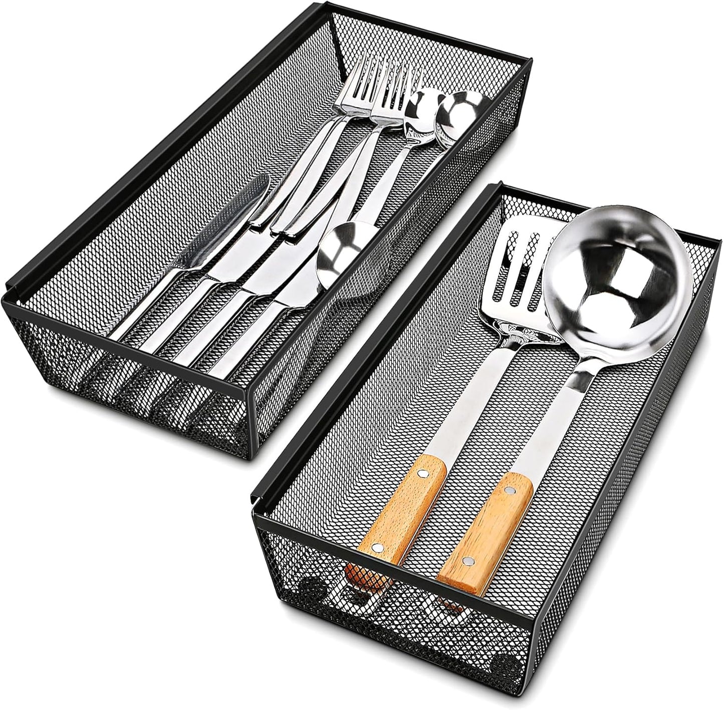 Silverware Drawer Organizer, Silverware Organizer for Drawer, 6 Pack Utensil Organizer for Kitchen Drawers, Kitchen Drawer Organizer for Large Utensils with Interlocking Arm (9.6 * 3 * 2 inch)