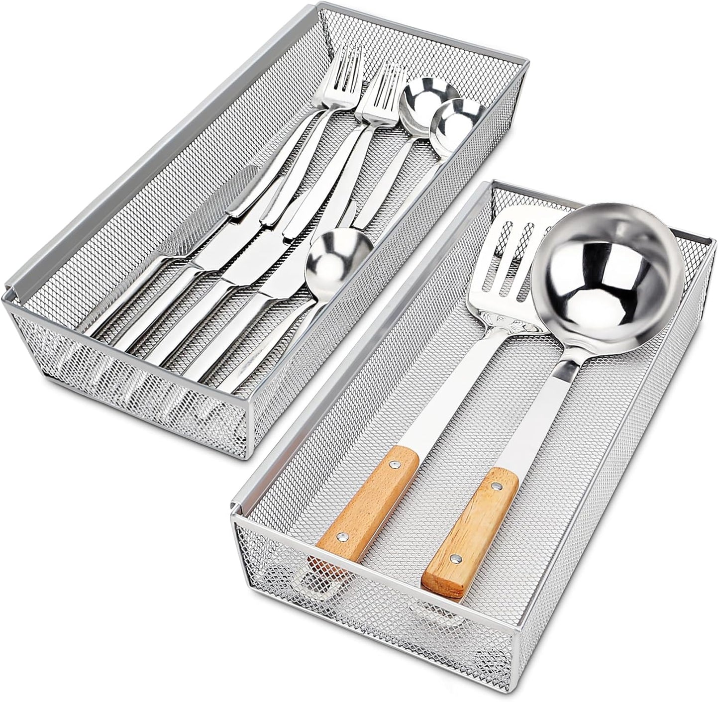 Silverware Drawer Organizer, Silverware Organizer for Drawer, 6 Pack Utensil Organizer for Kitchen Drawers, Kitchen Drawer Organizer for Large Utensils with Interlocking Arm (9.6 * 3 * 2 inch)