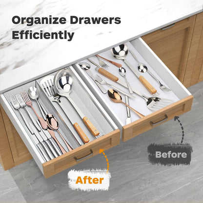 Silverware Drawer Organizer, Silverware Organizer for Drawer, 6 Pack Utensil Organizer for Kitchen Drawers, Kitchen Drawer Organizer for Large Utensils with Interlocking Arm (9.6 * 3 * 2 inch)