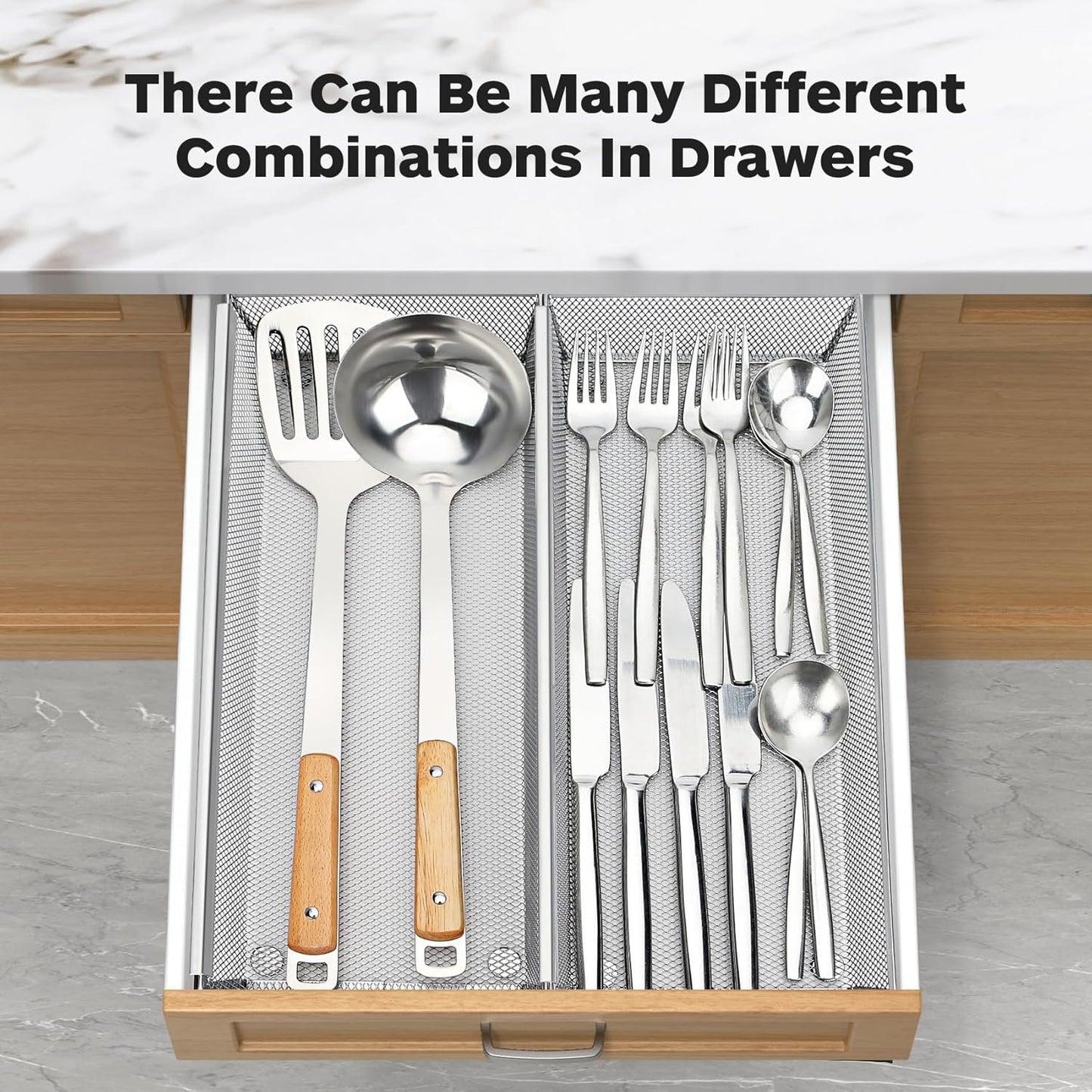 Silverware Drawer Organizer, Silverware Organizer for Drawer, 6 Pack Utensil Organizer for Kitchen Drawers, Kitchen Drawer Organizer for Large Utensils with Interlocking Arm (9.6 * 3 * 2 inch)