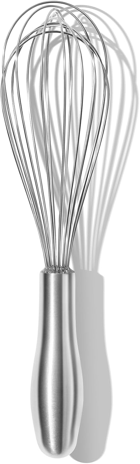 18/10 Stainless Steel Whisk, Ergonomic Handle, Dishwasher Safe Metal Whisk, Professional Wisk for Kitchen Cooking, Perfect for Blending, Whisking, Baking, and Beating, 10-Inch Wire Wisk