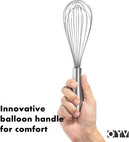 18/10 Stainless Steel Whisk, Ergonomic Handle, Dishwasher Safe Metal Whisk, Professional Wisk for Kitchen Cooking, Perfect for Blending, Whisking, Baking, and Beating, 10-Inch Wire Wisk