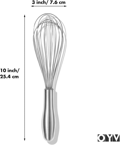 18/10 Stainless Steel Whisk, Ergonomic Handle, Dishwasher Safe Metal Whisk, Professional Wisk for Kitchen Cooking, Perfect for Blending, Whisking, Baking, and Beating, 10-Inch Wire Wisk