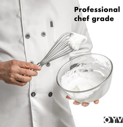 18/10 Stainless Steel Whisk, Ergonomic Handle, Dishwasher Safe Metal Whisk, Professional Wisk for Kitchen Cooking, Perfect for Blending, Whisking, Baking, and Beating, 10-Inch Wire Wisk