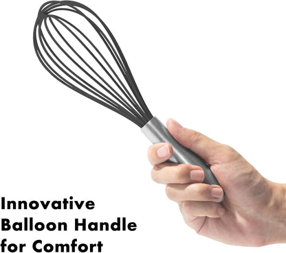 18/10 Stainless Steel Whisk, Ergonomic Handle, Dishwasher Safe Metal Whisk, Professional Wisk for Kitchen Cooking, Perfect for Blending, Whisking, Baking, and Beating, 10-Inch Wire Wisk