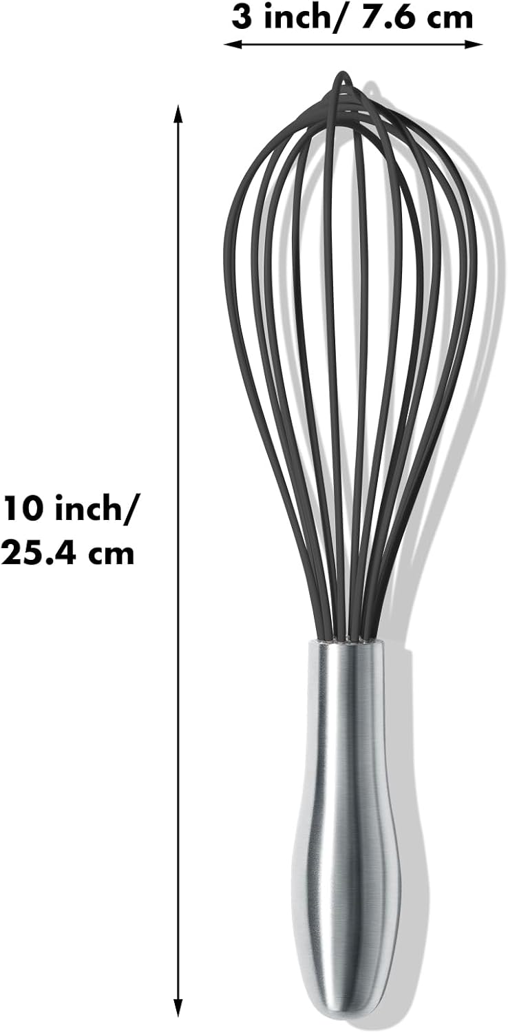 18/10 Stainless Steel Whisk, Ergonomic Handle, Dishwasher Safe Metal Whisk, Professional Wisk for Kitchen Cooking, Perfect for Blending, Whisking, Baking, and Beating, 10-Inch Wire Wisk