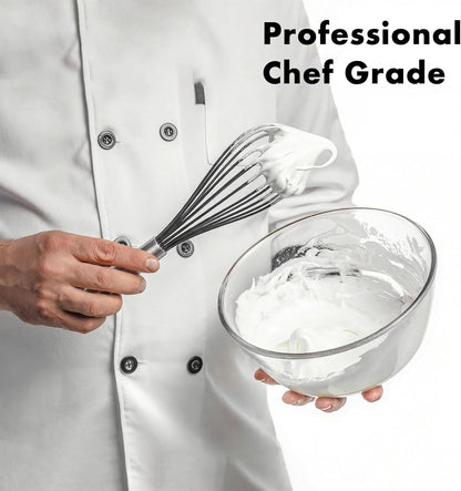 18/10 Stainless Steel Whisk, Ergonomic Handle, Dishwasher Safe Metal Whisk, Professional Wisk for Kitchen Cooking, Perfect for Blending, Whisking, Baking, and Beating, 10-Inch Wire Wisk