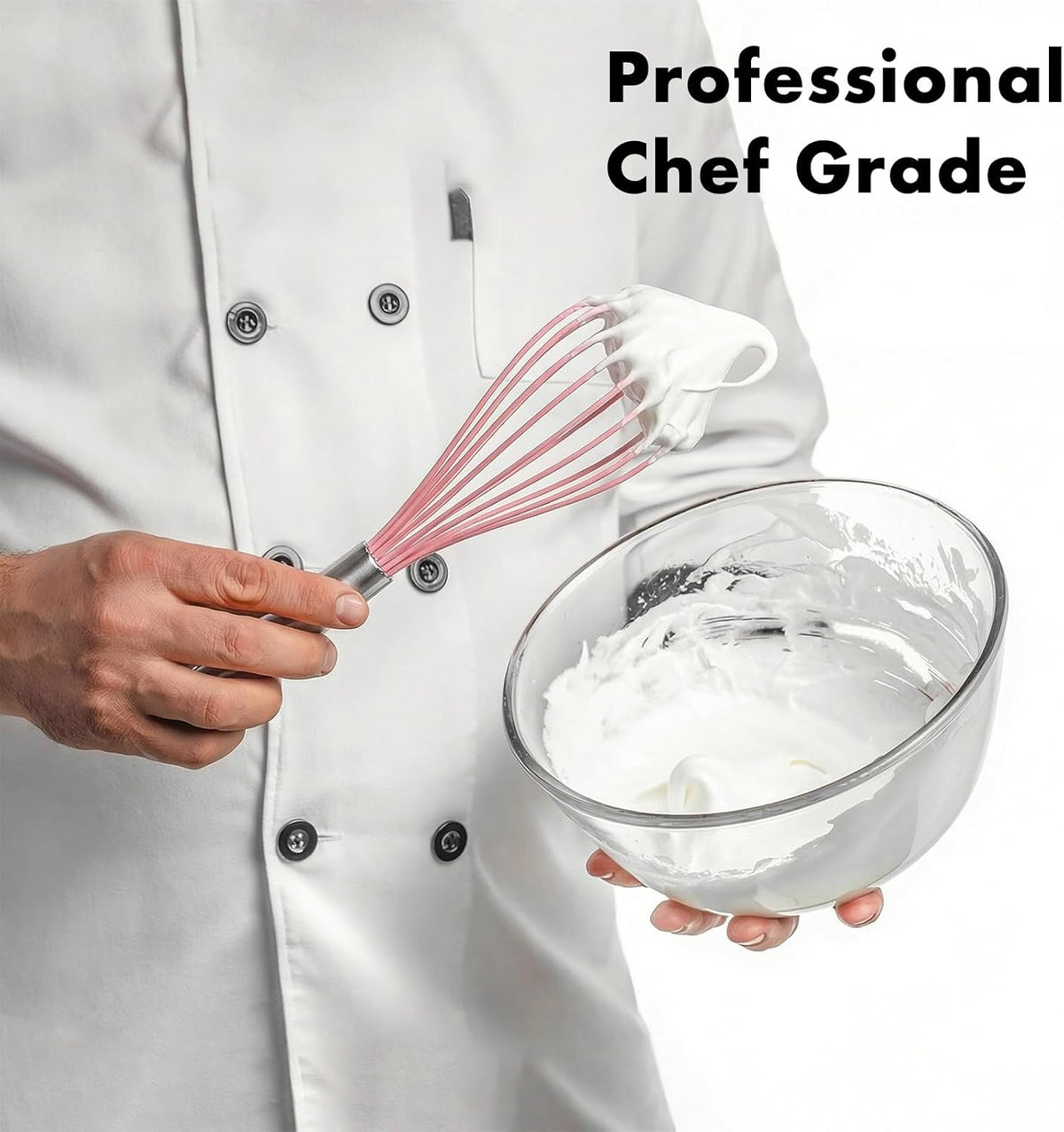 18/10 Stainless Steel Whisk, Ergonomic Handle, Dishwasher Safe Metal Whisk, Professional Wisk for Kitchen Cooking, Perfect for Blending, Whisking, Baking, and Beating, 10-Inch Wire Wisk