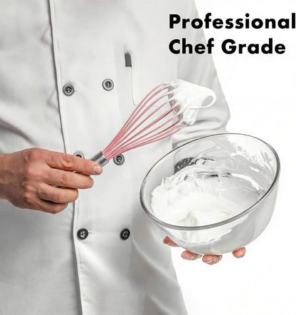 18/10 Stainless Steel Whisk, Ergonomic Handle, Dishwasher Safe Metal Whisk, Professional Wisk for Kitchen Cooking, Perfect for Blending, Whisking, Baking, and Beating, 10-Inch Wire Wisk