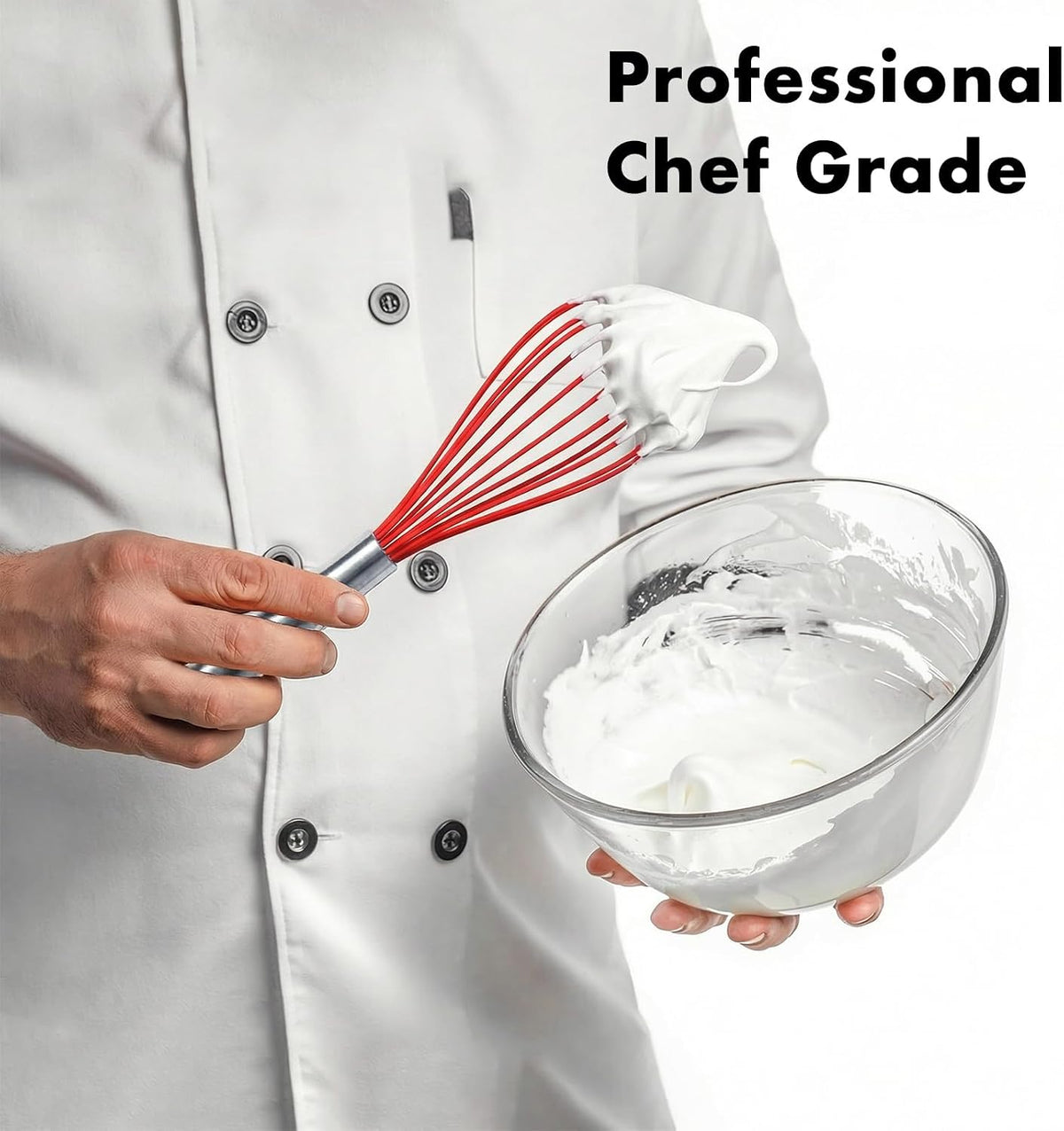 18/10 Stainless Steel Whisk, Ergonomic Handle, Dishwasher Safe Metal Whisk, Professional Wisk for Kitchen Cooking, Perfect for Blending, Whisking, Baking, and Beating, 10-Inch Wire Wisk