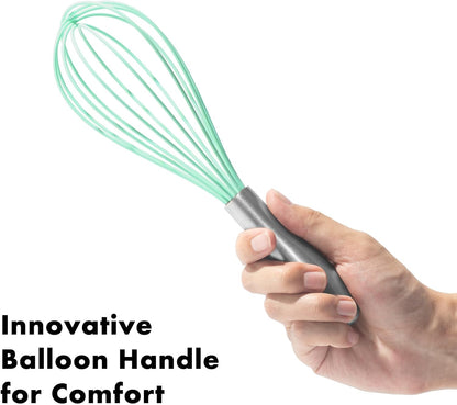 18/10 Stainless Steel Whisk, Ergonomic Handle, Dishwasher Safe Metal Whisk, Professional Wisk for Kitchen Cooking, Perfect for Blending, Whisking, Baking, and Beating, 10-Inch Wire Wisk
