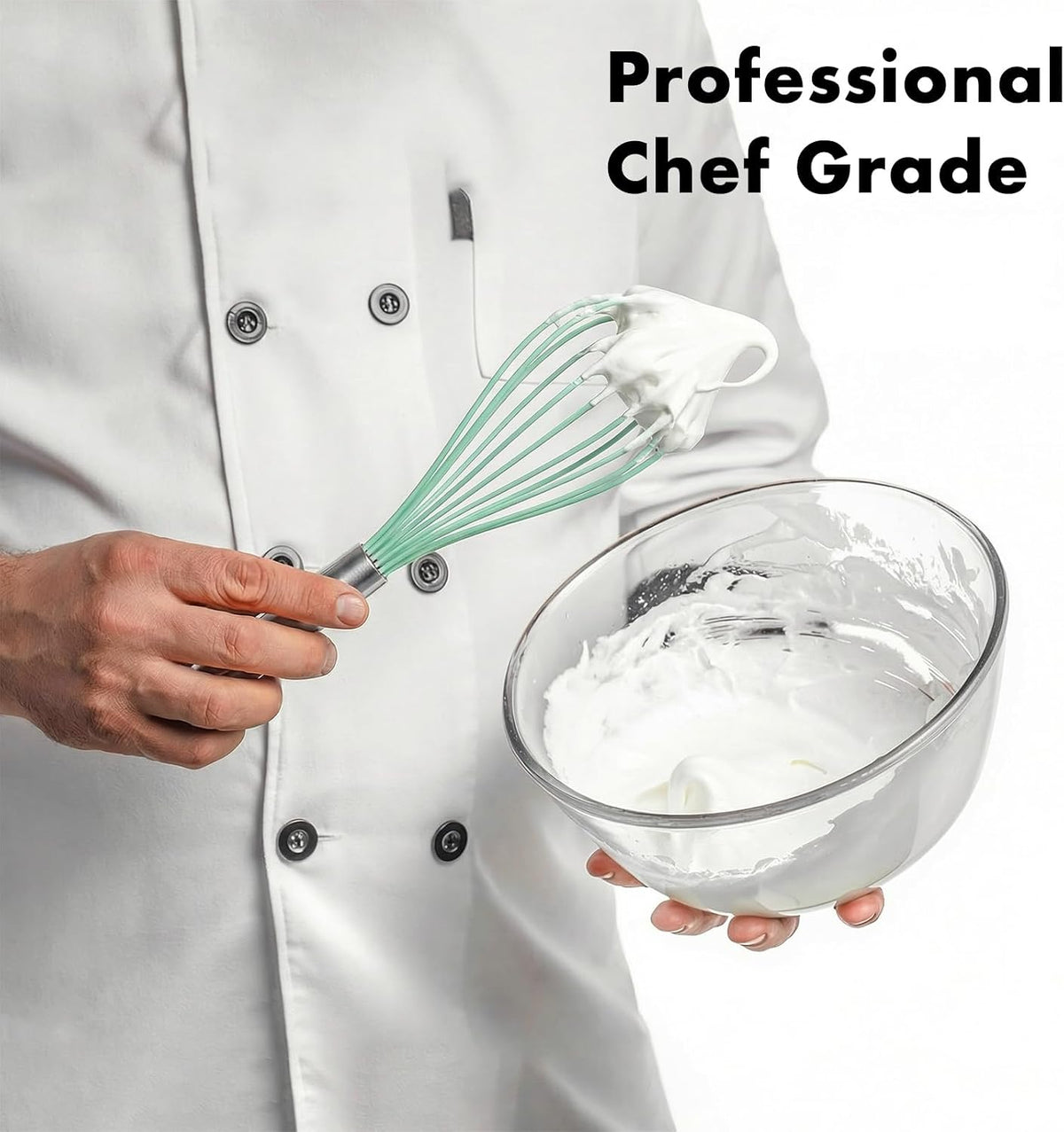 18/10 Stainless Steel Whisk, Ergonomic Handle, Dishwasher Safe Metal Whisk, Professional Wisk for Kitchen Cooking, Perfect for Blending, Whisking, Baking, and Beating, 10-Inch Wire Wisk