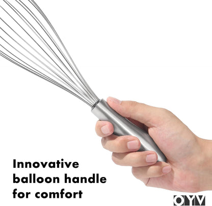 18/10 Stainless Steel Whisk, Ergonomic Handle, Dishwasher Safe Metal Whisk, Professional Wisk for Kitchen Cooking, Perfect for Blending, Whisking, Baking, and Beating, 10-Inch Wire Wisk