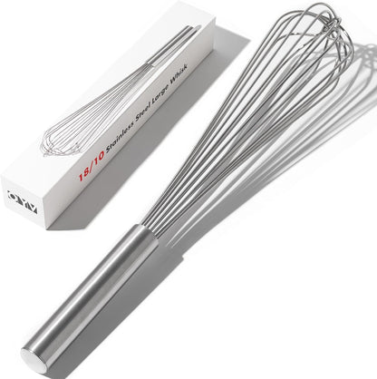18/10 Stainless Steel Whisk, Ergonomic Handle, Dishwasher Safe Metal Whisk, Professional Wisk for Kitchen Cooking, Perfect for Blending, Whisking, Baking, and Beating, 10-Inch Wire Wisk