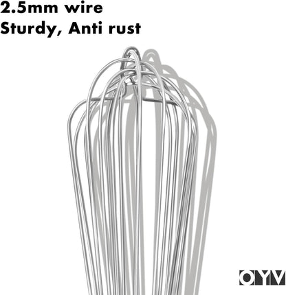 18/10 Stainless Steel Whisk, Ergonomic Handle, Dishwasher Safe Metal Whisk, Professional Wisk for Kitchen Cooking, Perfect for Blending, Whisking, Baking, and Beating, 10-Inch Wire Wisk