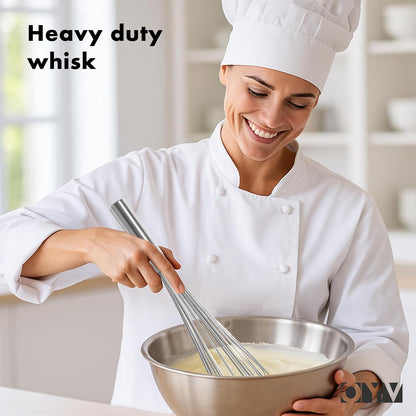 18/10 Stainless Steel Whisk, Ergonomic Handle, Dishwasher Safe Metal Whisk, Professional Wisk for Kitchen Cooking, Perfect for Blending, Whisking, Baking, and Beating, 10-Inch Wire Wisk