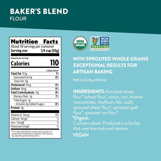 Organic Baker's Blend Flour, 32 oz (Pack of 1), Non-GMO