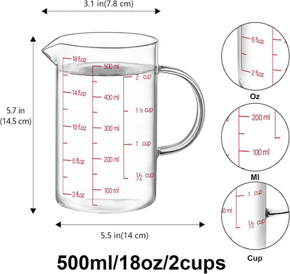 34OZ/1000ML Glass Measuring Cup, 4 Cup Glass Measuring Cups With 3 Scales (Ml/Oz/Cup), High Borosilicate Measuring Cup With Handle and V-Shaped Spout, Dishwasher/Freezer/Microwave Safe