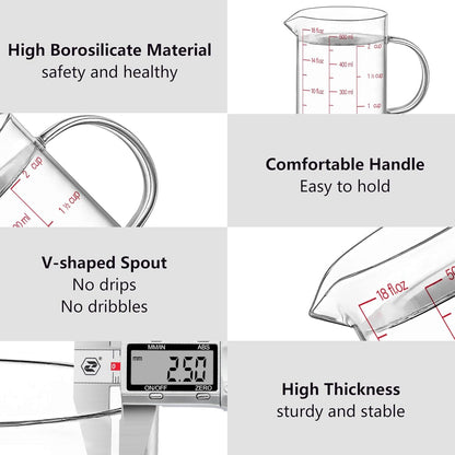 34OZ/1000ML Glass Measuring Cup, 4 Cup Glass Measuring Cups With 3 Scales (Ml/Oz/Cup), High Borosilicate Measuring Cup With Handle and V-Shaped Spout, Dishwasher/Freezer/Microwave Safe