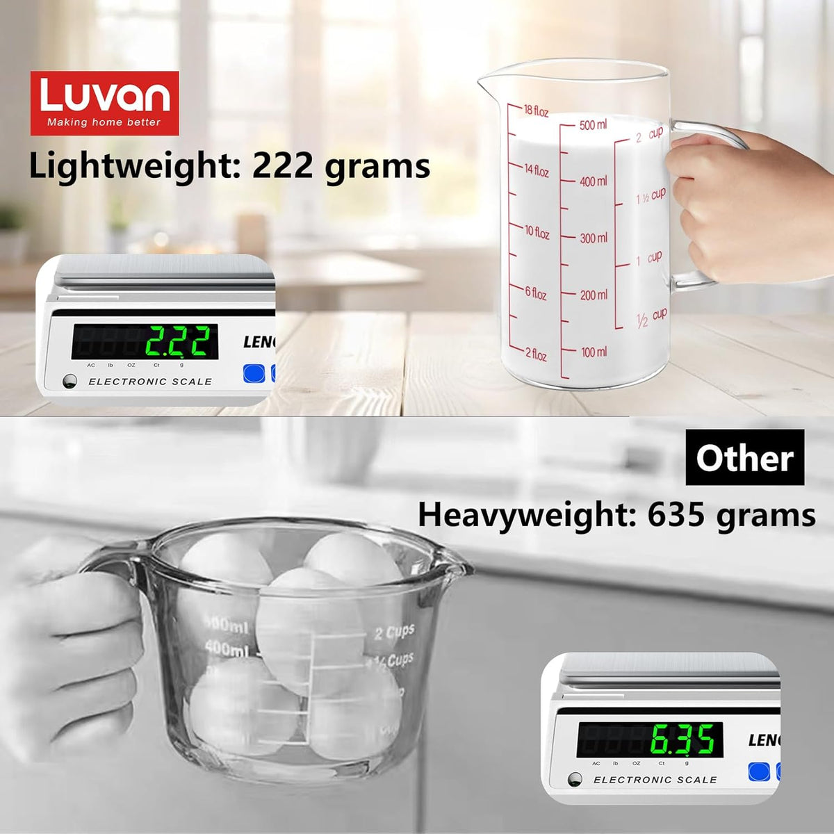 34OZ/1000ML Glass Measuring Cup, 4 Cup Glass Measuring Cups With 3 Scales (Ml/Oz/Cup), High Borosilicate Measuring Cup With Handle and V-Shaped Spout, Dishwasher/Freezer/Microwave Safe