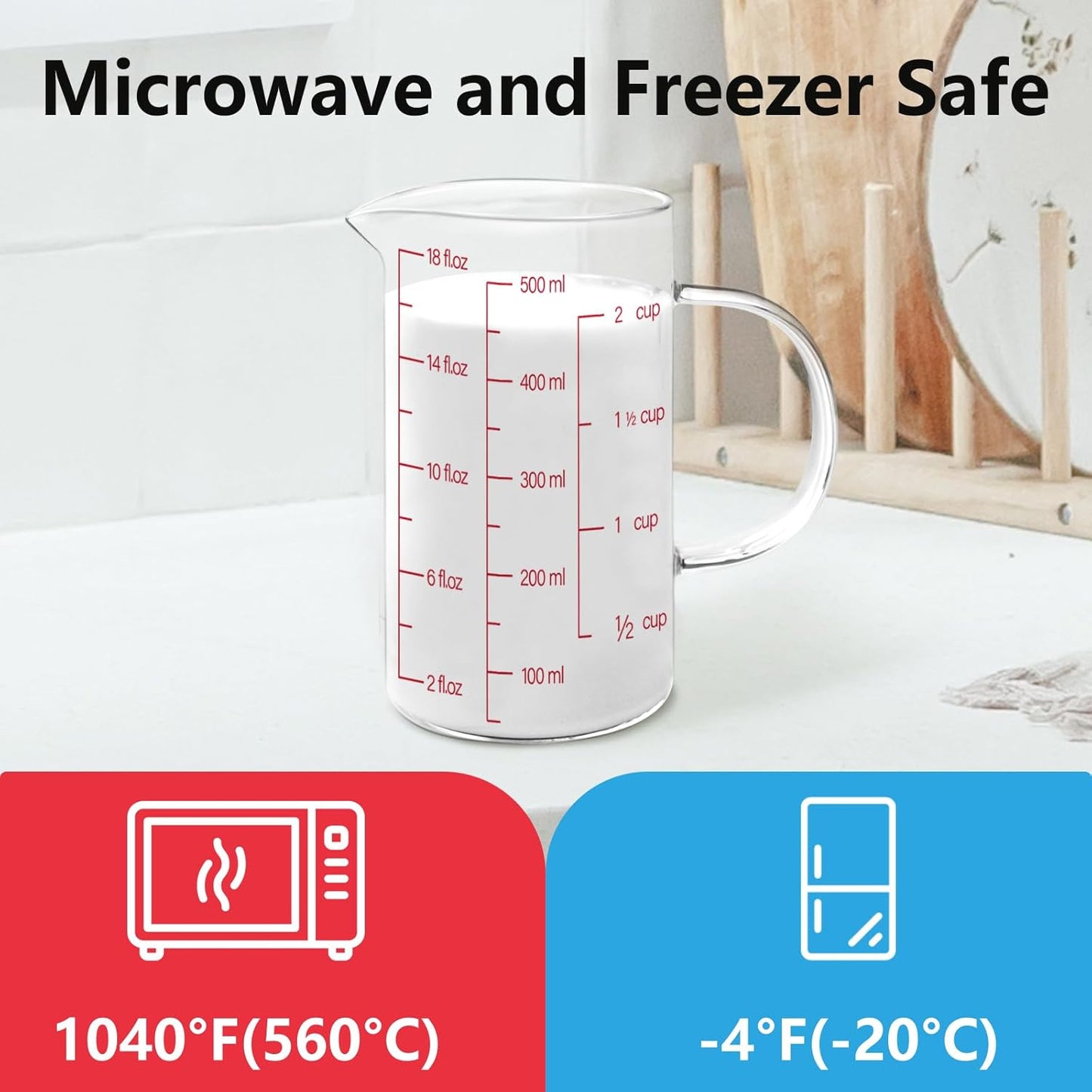 34OZ/1000ML Glass Measuring Cup, 4 Cup Glass Measuring Cups With 3 Scales (Ml/Oz/Cup), High Borosilicate Measuring Cup With Handle and V-Shaped Spout, Dishwasher/Freezer/Microwave Safe