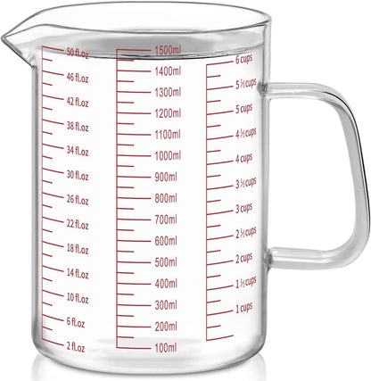 34OZ/1000ML Glass Measuring Cup, 4 Cup Glass Measuring Cups With 3 Scales (Ml/Oz/Cup), High Borosilicate Measuring Cup With Handle and V-Shaped Spout, Dishwasher/Freezer/Microwave Safe