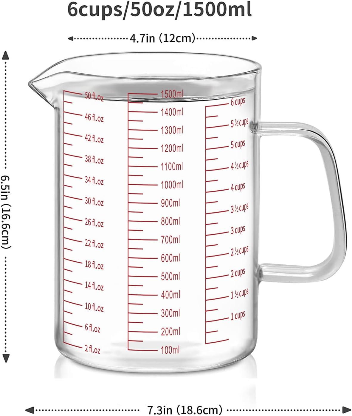 34OZ/1000ML Glass Measuring Cup, 4 Cup Glass Measuring Cups With 3 Scales (Ml/Oz/Cup), High Borosilicate Measuring Cup With Handle and V-Shaped Spout, Dishwasher/Freezer/Microwave Safe