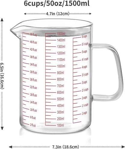 34OZ/1000ML Glass Measuring Cup, 4 Cup Glass Measuring Cups With 3 Scales (Ml/Oz/Cup), High Borosilicate Measuring Cup With Handle and V-Shaped Spout, Dishwasher/Freezer/Microwave Safe