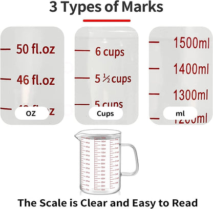 34OZ/1000ML Glass Measuring Cup, 4 Cup Glass Measuring Cups With 3 Scales (Ml/Oz/Cup), High Borosilicate Measuring Cup With Handle and V-Shaped Spout, Dishwasher/Freezer/Microwave Safe