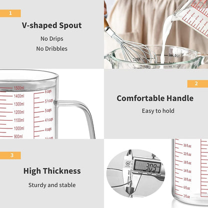 34OZ/1000ML Glass Measuring Cup, 4 Cup Glass Measuring Cups With 3 Scales (Ml/Oz/Cup), High Borosilicate Measuring Cup With Handle and V-Shaped Spout, Dishwasher/Freezer/Microwave Safe