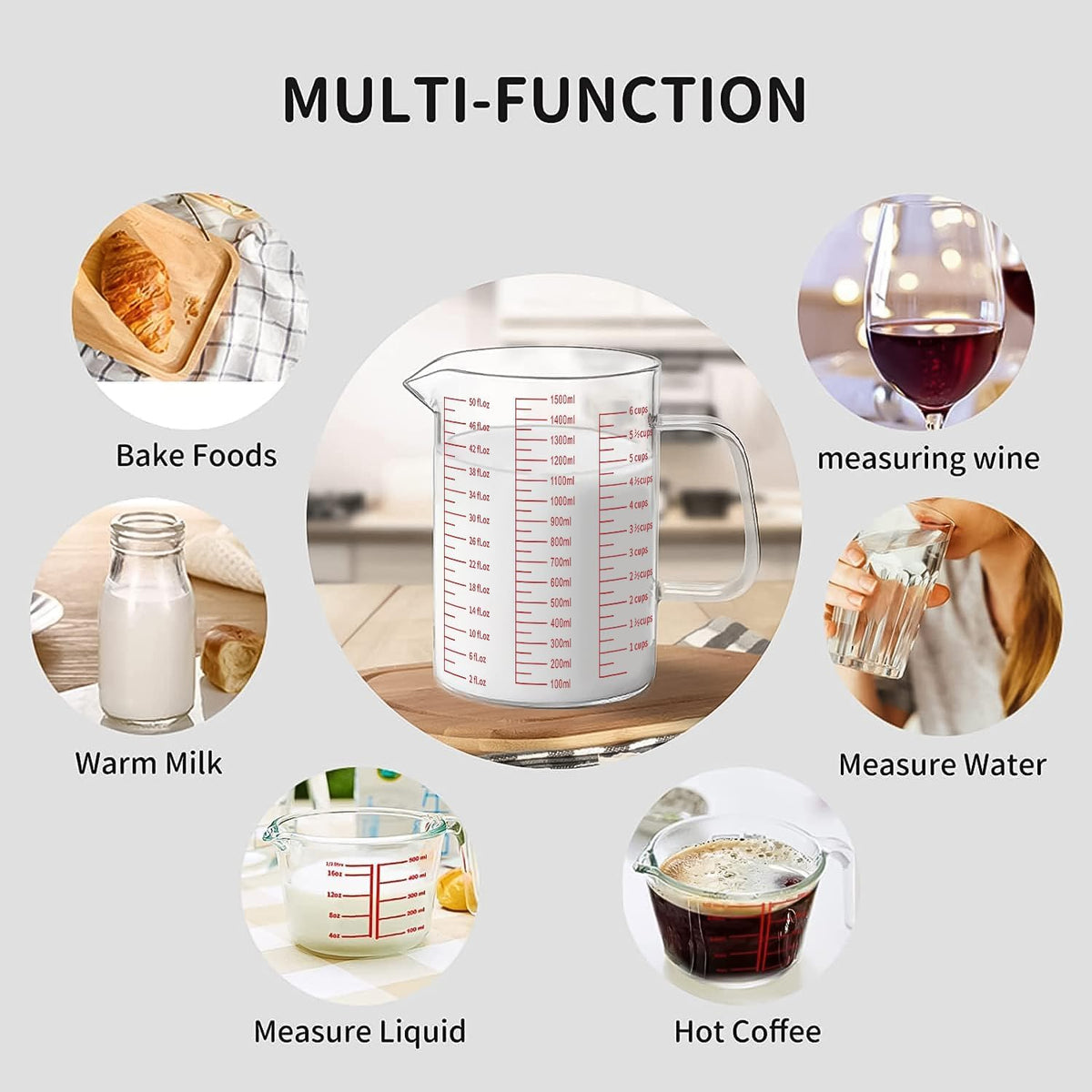 34OZ/1000ML Glass Measuring Cup, 4 Cup Glass Measuring Cups With 3 Scales (Ml/Oz/Cup), High Borosilicate Measuring Cup With Handle and V-Shaped Spout, Dishwasher/Freezer/Microwave Safe