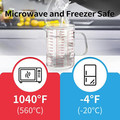 34OZ/1000ML Glass Measuring Cup, 4 Cup Glass Measuring Cups With 3 Scales (Ml/Oz/Cup), High Borosilicate Measuring Cup With Handle and V-Shaped Spout, Dishwasher/Freezer/Microwave Safe