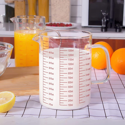 34OZ/1000ML Glass Measuring Cup, 4 Cup Glass Measuring Cups With 3 Scales (Ml/Oz/Cup), High Borosilicate Measuring Cup With Handle and V-Shaped Spout, Dishwasher/Freezer/Microwave Safe
