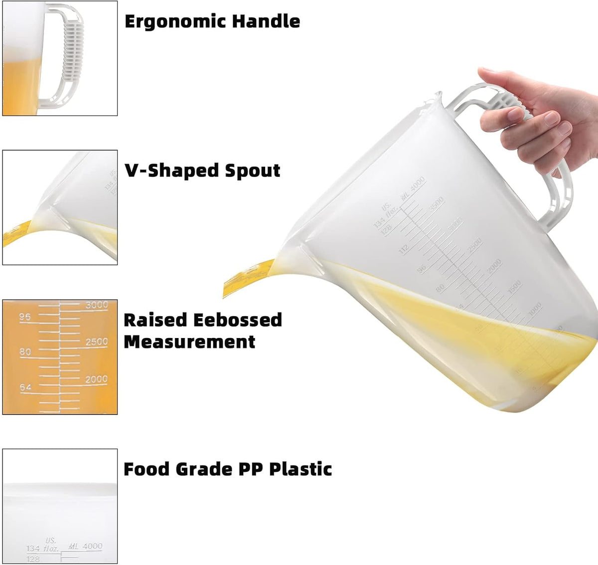 34OZ/1000ML Glass Measuring Cup, 4 Cup Glass Measuring Cups With 3 Scales (Ml/Oz/Cup), High Borosilicate Measuring Cup With Handle and V-Shaped Spout, Dishwasher/Freezer/Microwave Safe