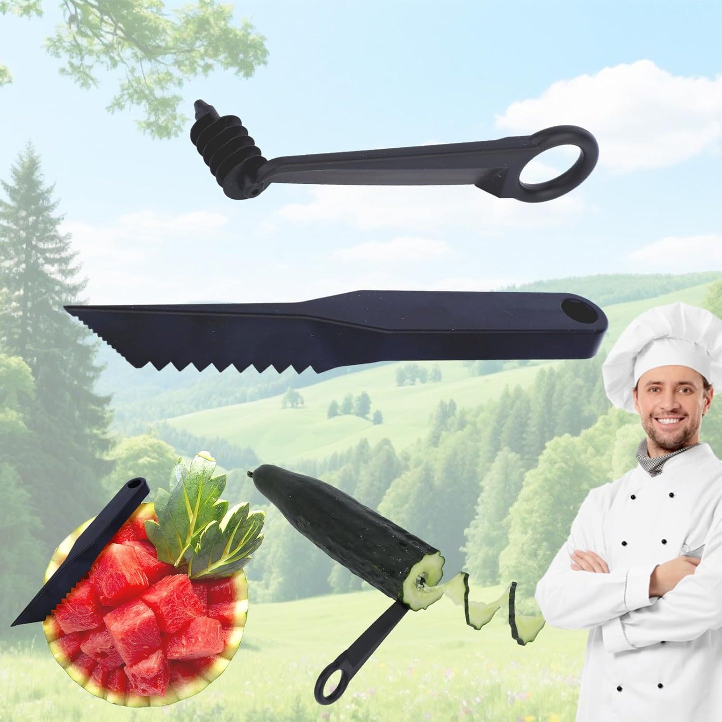 Kitchen Spiral Cutter and V-Shaped Tools, Spiral Potato Slicer Knife Vegetable Spiralizer Manual Screw Peelers Kitchen Gadgets for Fruit Cucumber Potato Carrot