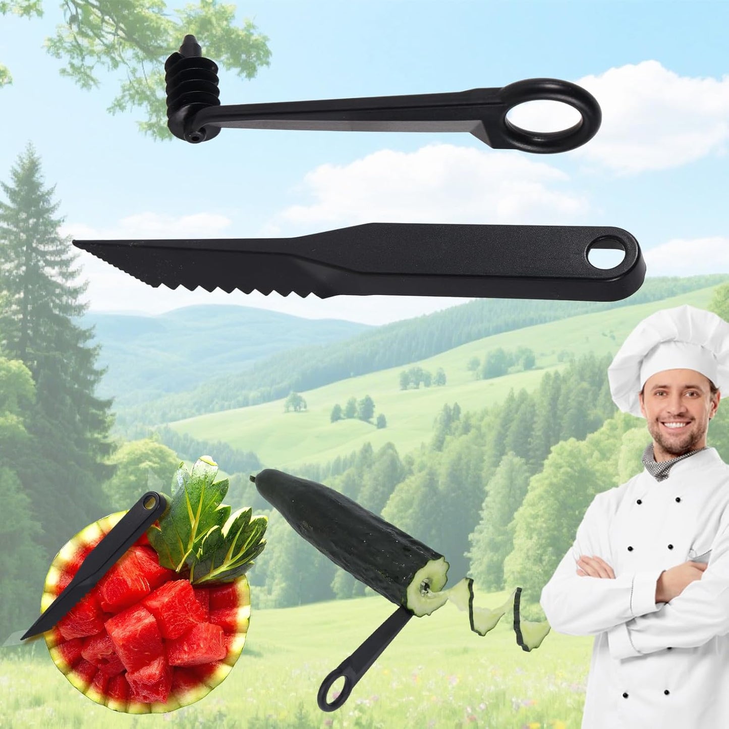 Kitchen Spiral Cutter and V-Shaped Tools, Spiral Potato Slicer Knife Vegetable Spiralizer Manual Screw Peelers Kitchen Gadgets for Fruit Cucumber Potato Carrot
