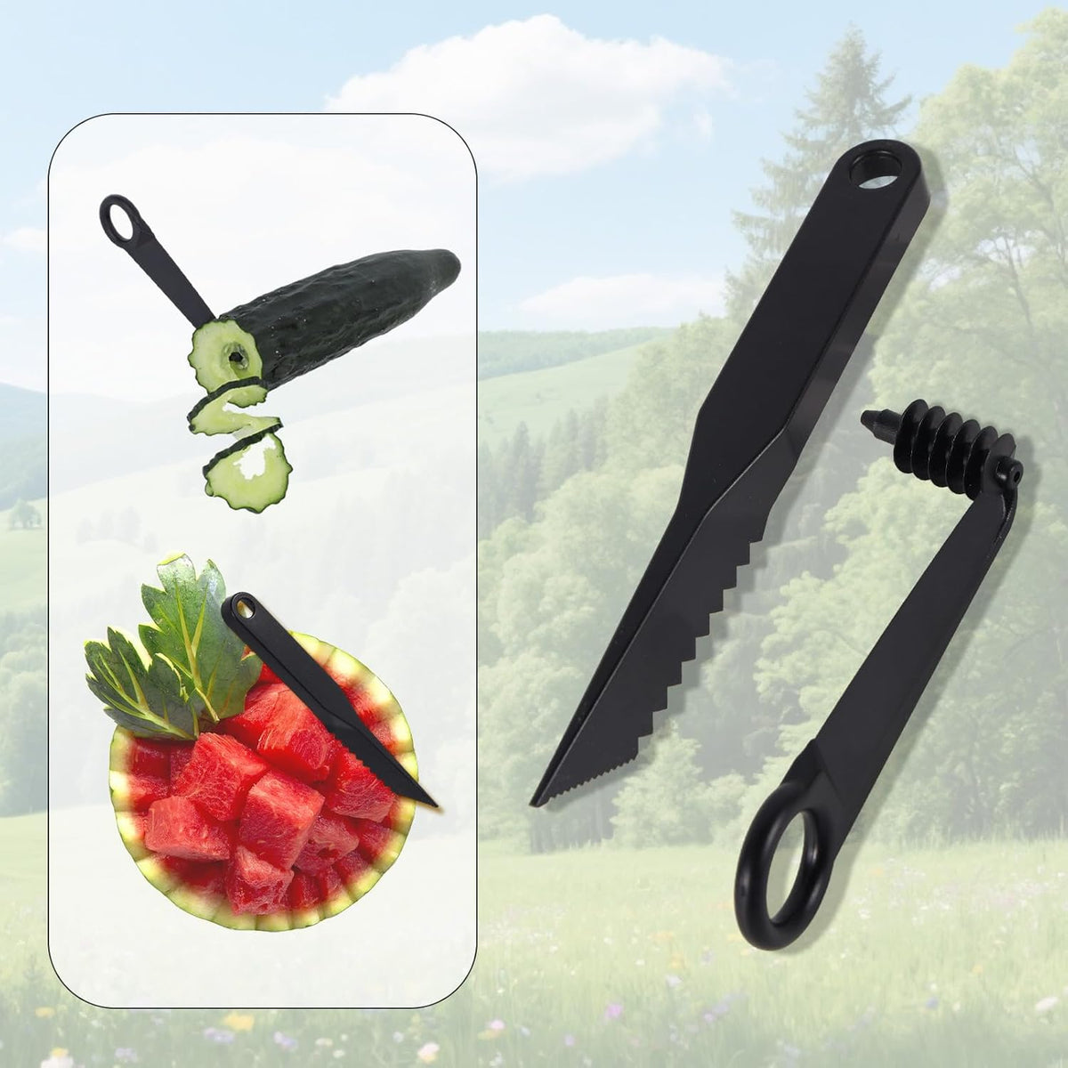 Kitchen Spiral Cutter and V-Shaped Tools, Spiral Potato Slicer Knife Vegetable Spiralizer Manual Screw Peelers Kitchen Gadgets for Fruit Cucumber Potato Carrot