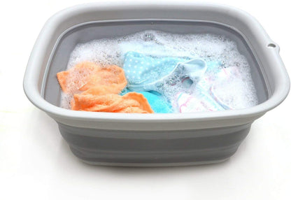 9.45L (2.5 Gallon) Collapsible Tub - Foldable Dish Tub - Portable Washing Basin - Space Saving Plastic Washtub (Grey, M)