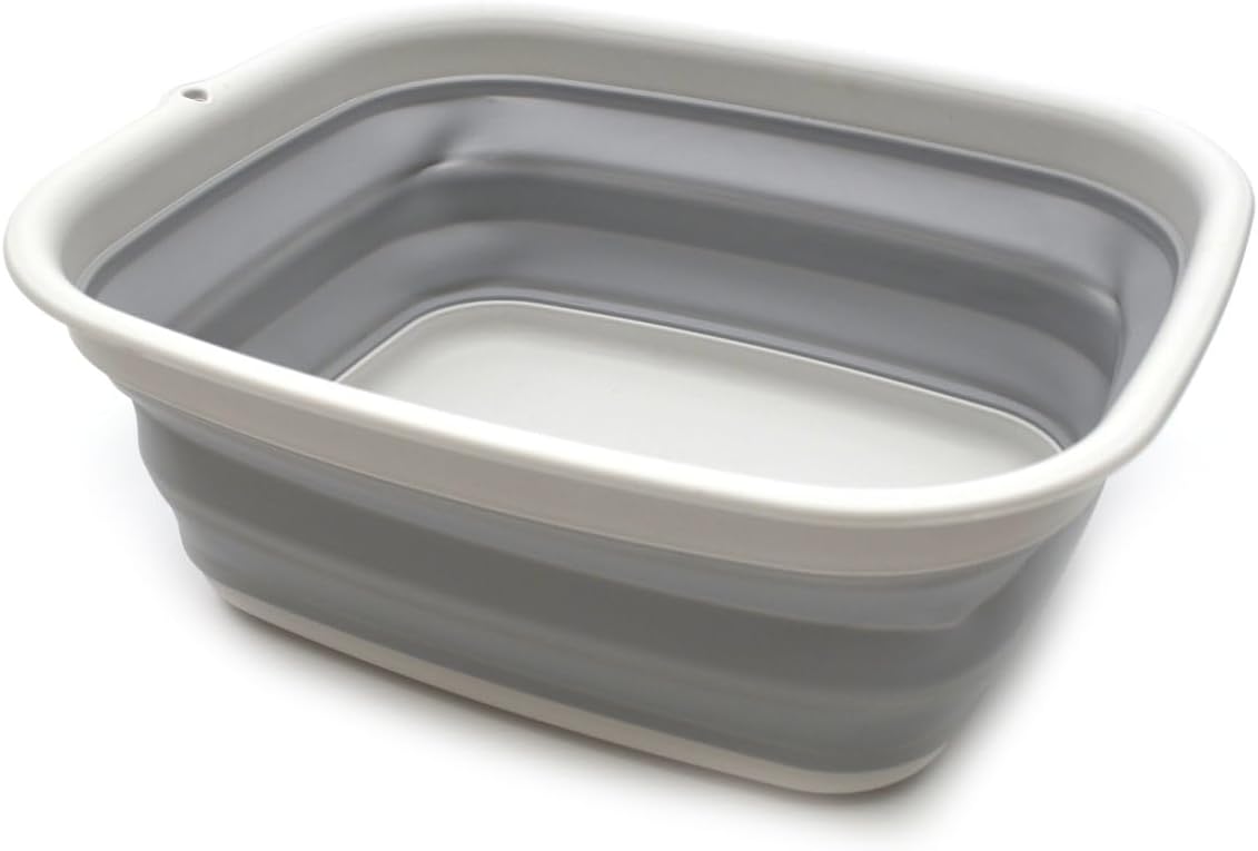9.45L (2.5 Gallon) Collapsible Tub - Foldable Dish Tub - Portable Washing Basin - Space Saving Plastic Washtub (Grey, M)