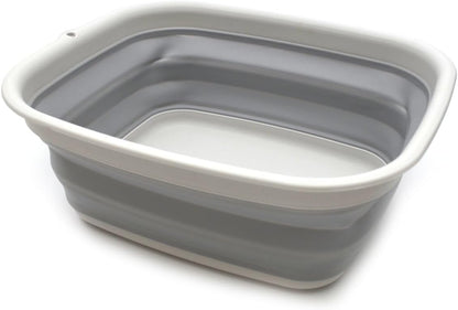 9.45L (2.5 Gallon) Collapsible Tub - Foldable Dish Tub - Portable Washing Basin - Space Saving Plastic Washtub (Grey, M)